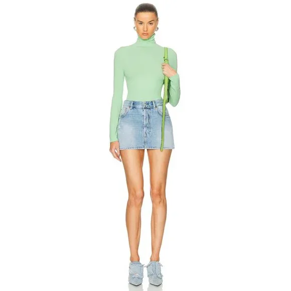 Acne Studios Turtleneck Knit Top in Light Green Long Sleeve